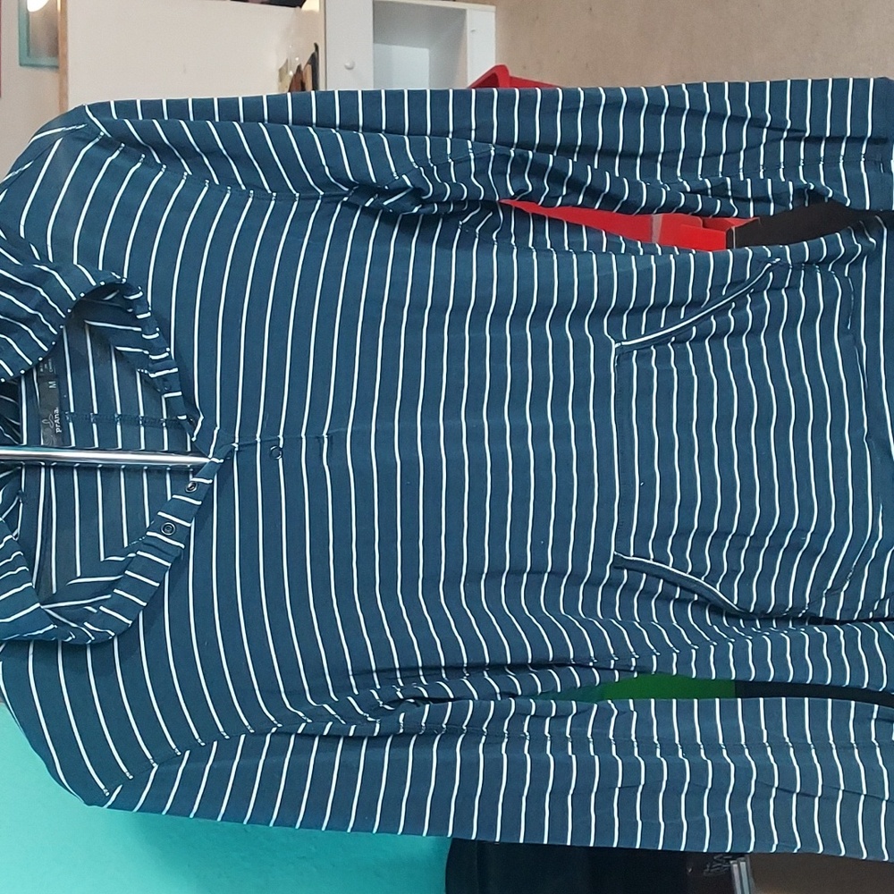 Prana Navy and White Striped Top Medium